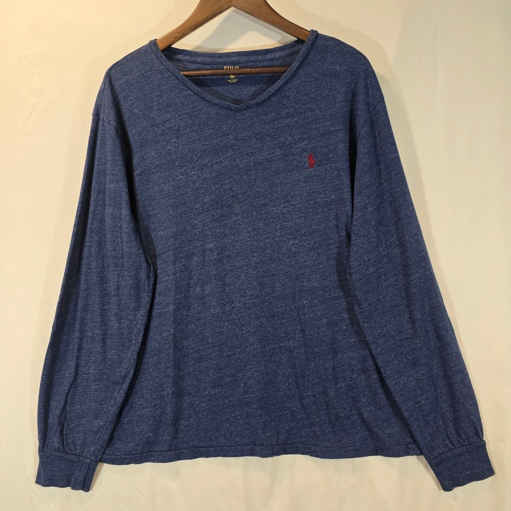 Polo Ralph Lauren Men's Blue Heather V-Neck Long Sleeve T-Shirt XL